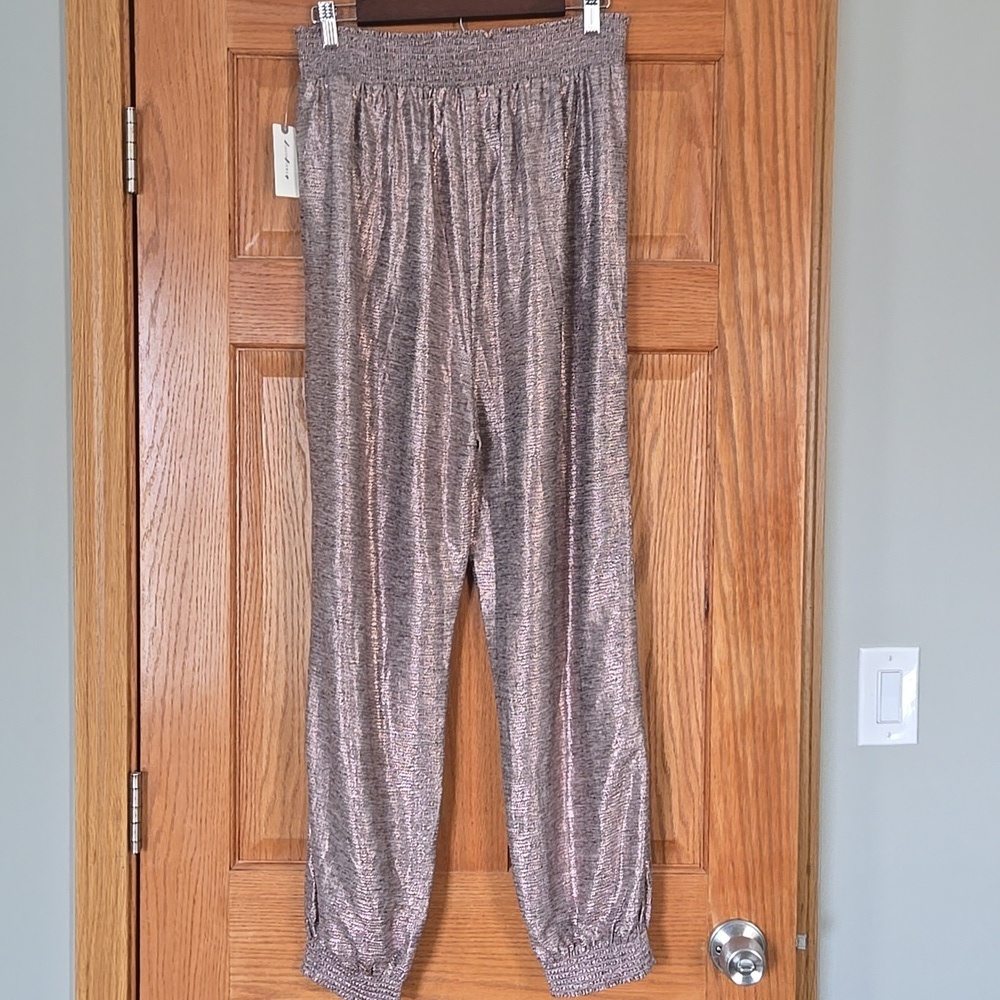Anthropologie Melora Metallic Rose Gold Jogger Pants size medium NWT - Picture 4 of 14